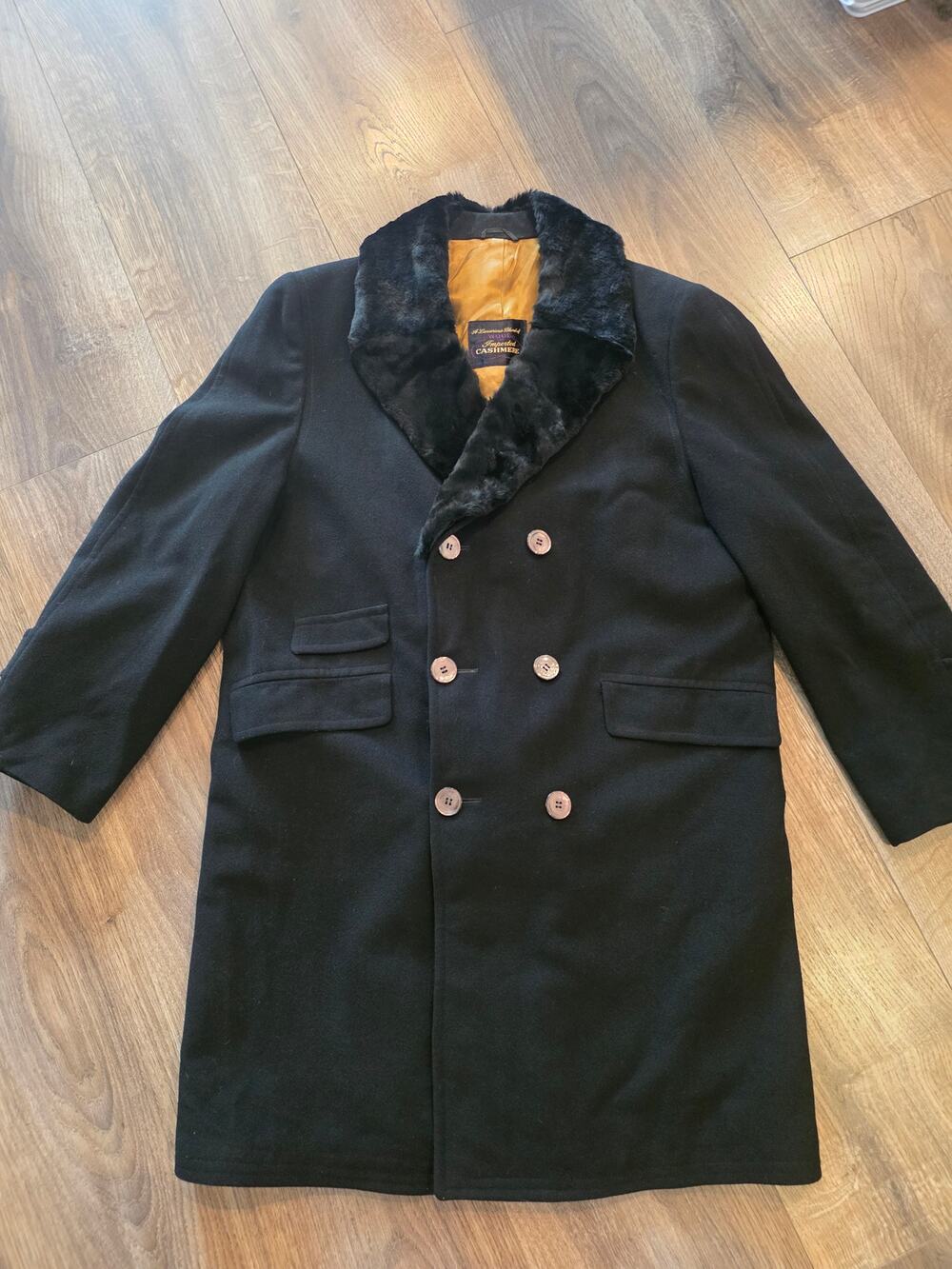 1950s Vintage Ripley Wool Cashmere Double Breasted Fur Collar Overcoat 44